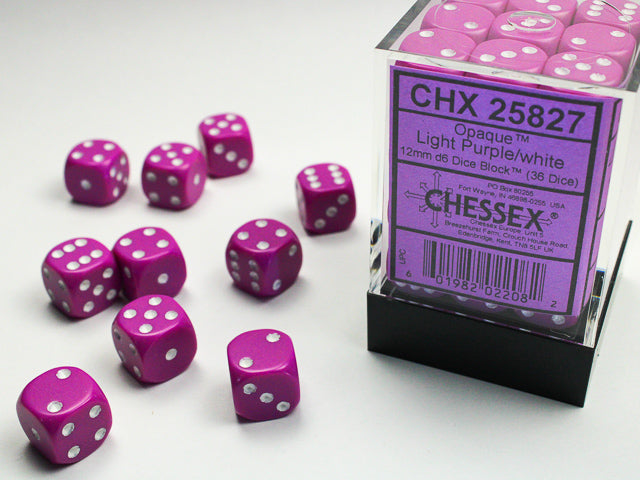 Chessex 12MM D6 Dice - Opaque - Light Purple/White