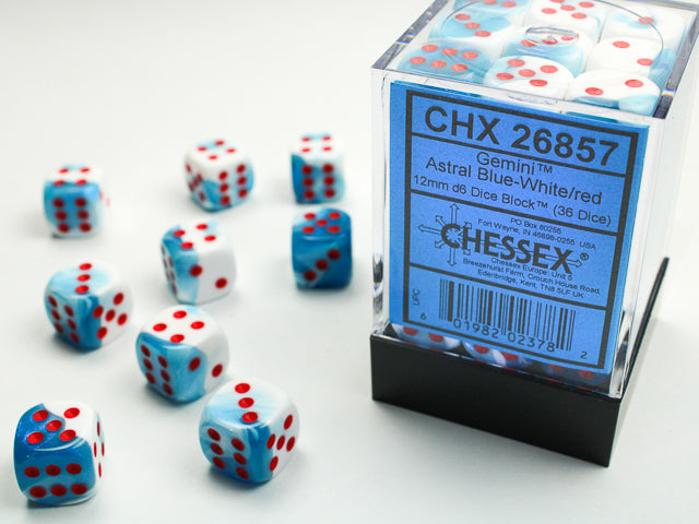 Chessex 12MM D6 Dice - Gemini - Astral Blue-White/Red