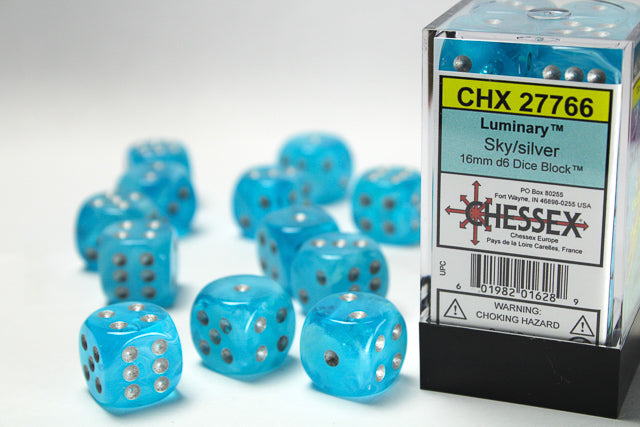 Chessex 16MM D6 Dice - Luminary - Sky/Silver