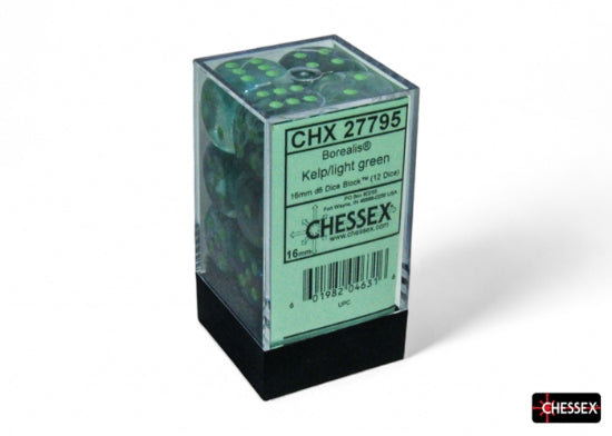Chessex 16MM D6 Dice - Borealis Luminary - Kelp/Light Green