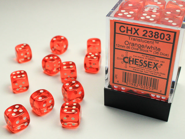 Chessex 12MM D6 Dice - Translucent - Orange/white