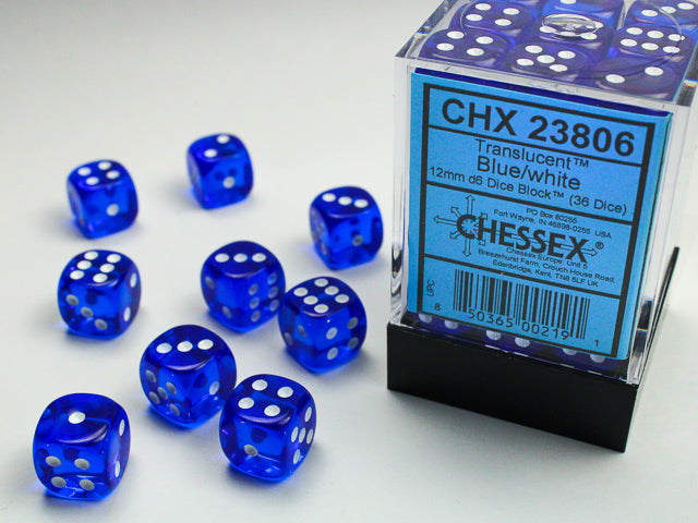 Chessex 12MM D6 Dice - Translucent - Blue/white