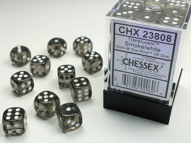 Chessex 12MM D6 Dice - Translucent - Smoke/white