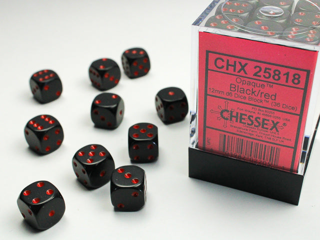 Chessex 12MM D6 Dice - Opaque - Black/Red