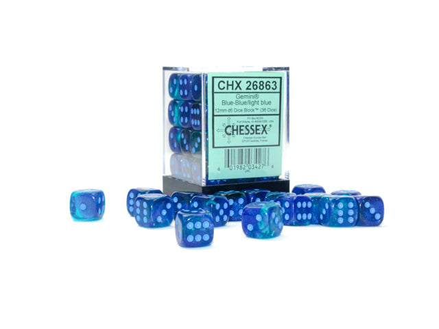 Chessex 12MM D6 Dice - Gemini Luminary - Blue-Blue/light blue