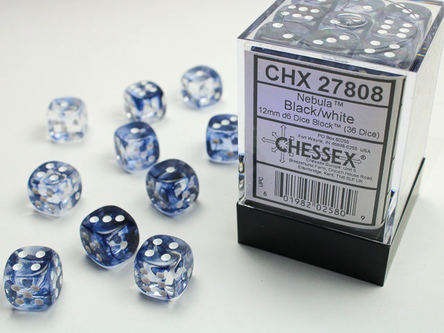 Chessex 12mm D6 Dice - Nebula - Black/white