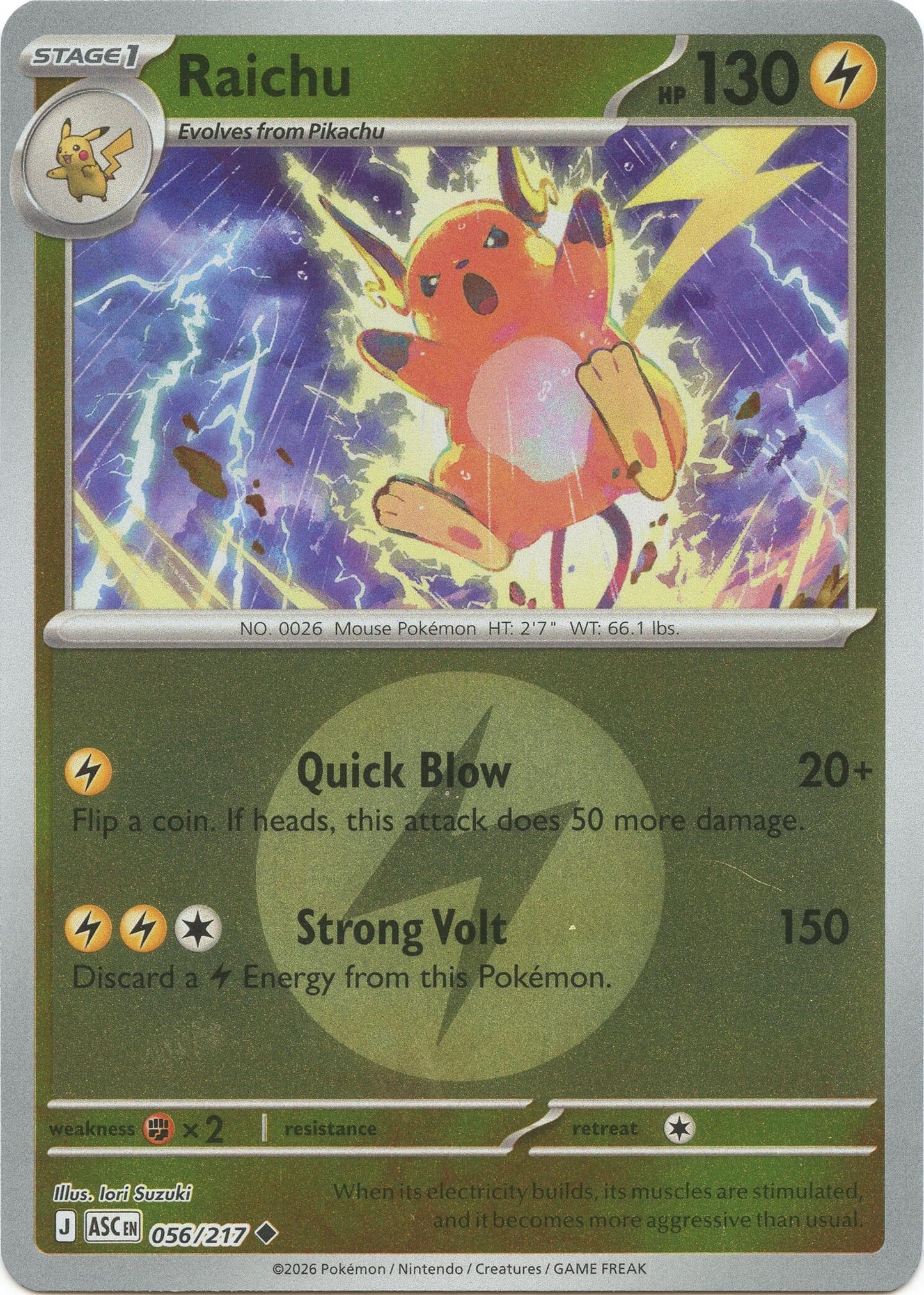 Image for Raichu (Energy Symbol Pattern) (056/217) (ASC) - Pokemon