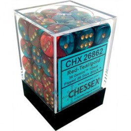 Chessex 12MM D6 Dice - Gemini - Red-Teal/Gold