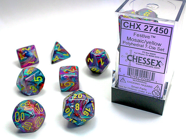 Chessex 7-Die set - Festive - Mosaic/yellow