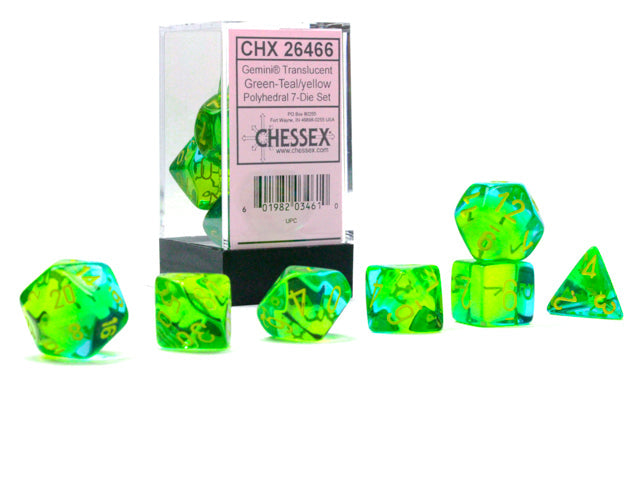 Chessex 7-Die Set - Gemini Translucent - Green-Teal/Yellow