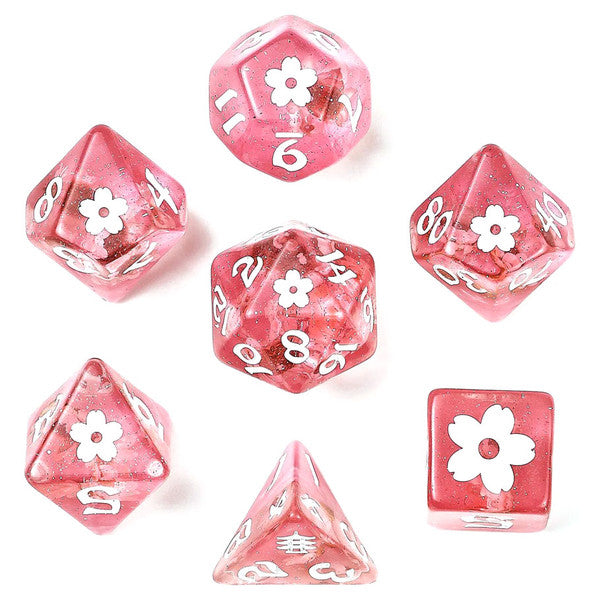 Hymgho Premium Gaming Wyrmforged Sakura Blossom Pink with White Ink 7 Set Dice