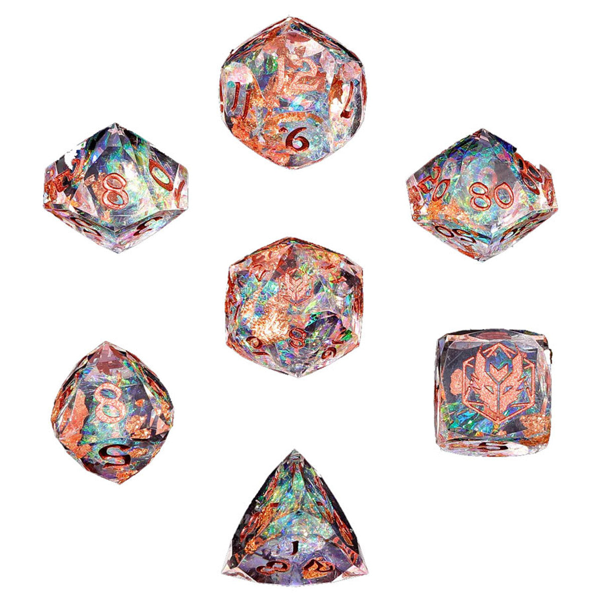 Hymgho Premium Gaming Captured Magic Luster Cut Resin 7 Dice Set Dice - Opal