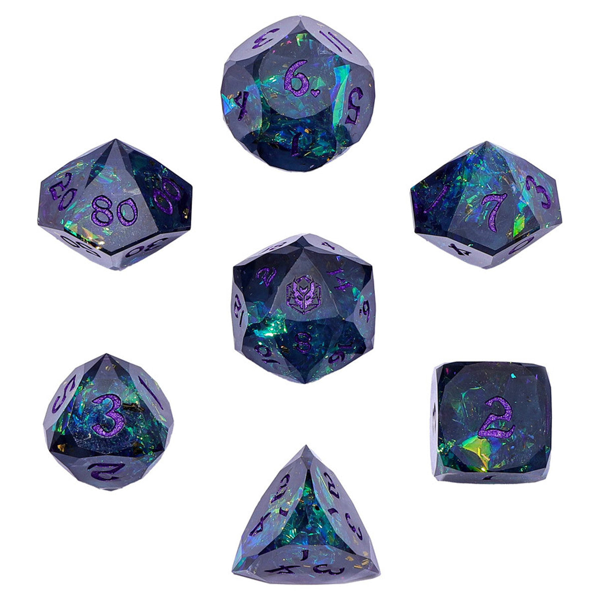 Hymgho Premium Gaming Captured Magic Luster Cut Resin 7 Dice Set Dice - Starry Night Purple