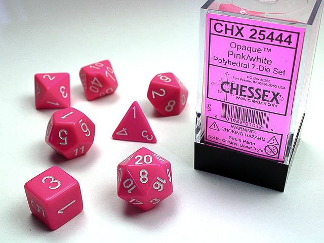 Chessex 7-Die set - Opaque  - Pink/white