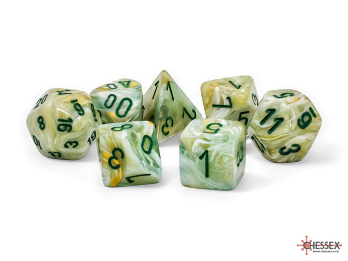 Chessex 7-Die Set - Marble Mega-hedral - Green/Dark Green