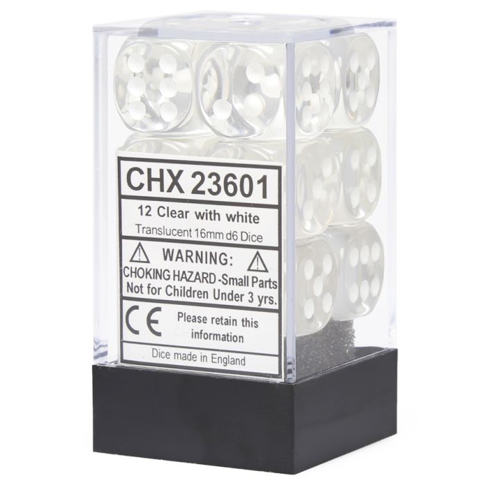 Chessex 16MM D6 Dice - Translucent - Clear/White