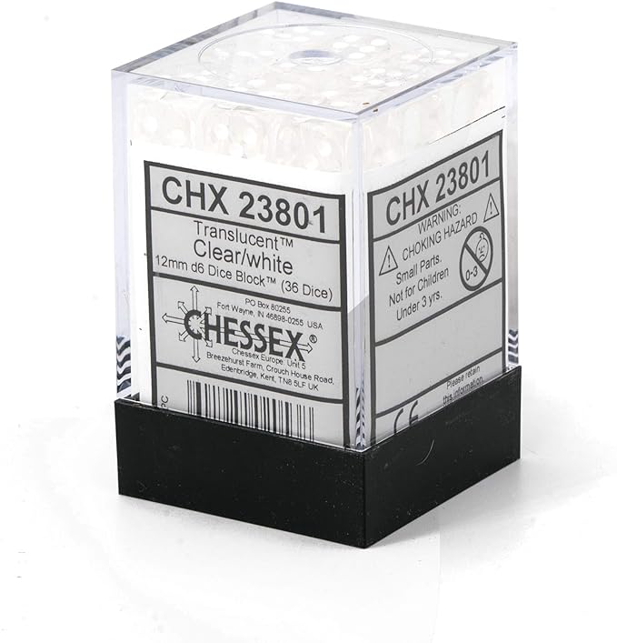 Chessex 12MM D6 Dice - Translucent - Clear/White
