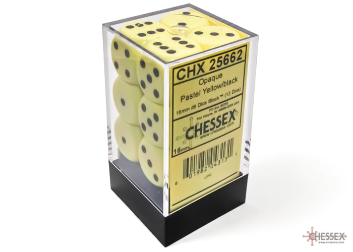 Chessex 16MM D6 Dice - Opaque - Pastel Yellow / Black