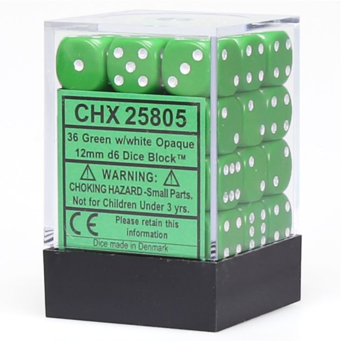 Chessex 12MM D6 Dice - Opaque - Green/White