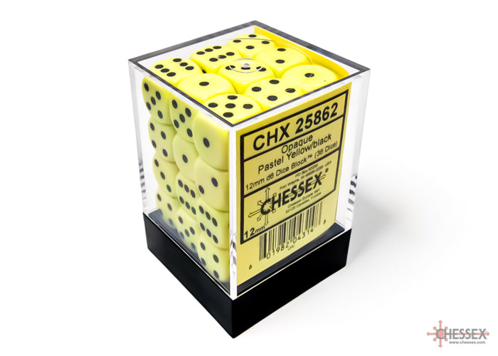 Chessex 12MM D6 Dice - Opaque  - Pastel Yellow/Black