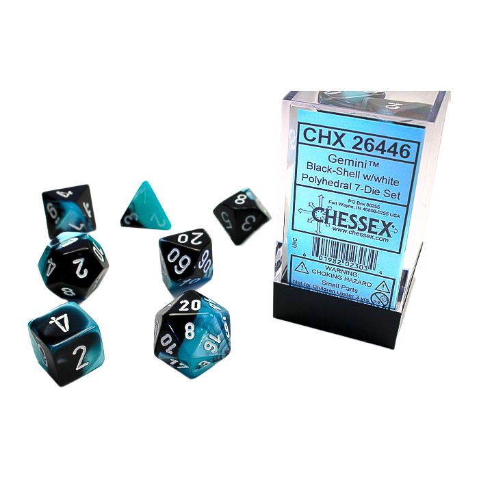 Chessex 7-Die Set - Gemini - Black-Shell/White