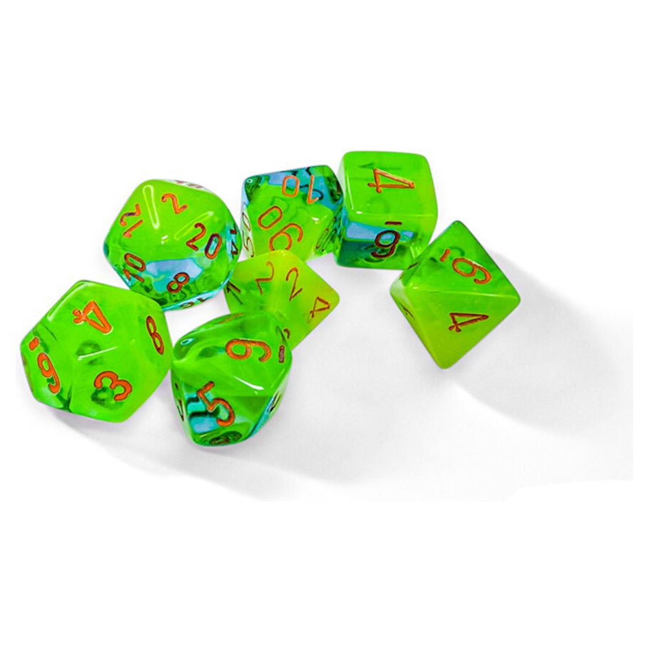 Chessex 7-Die Set - Gemini Luminary - Plasma Green-Teal/Orange