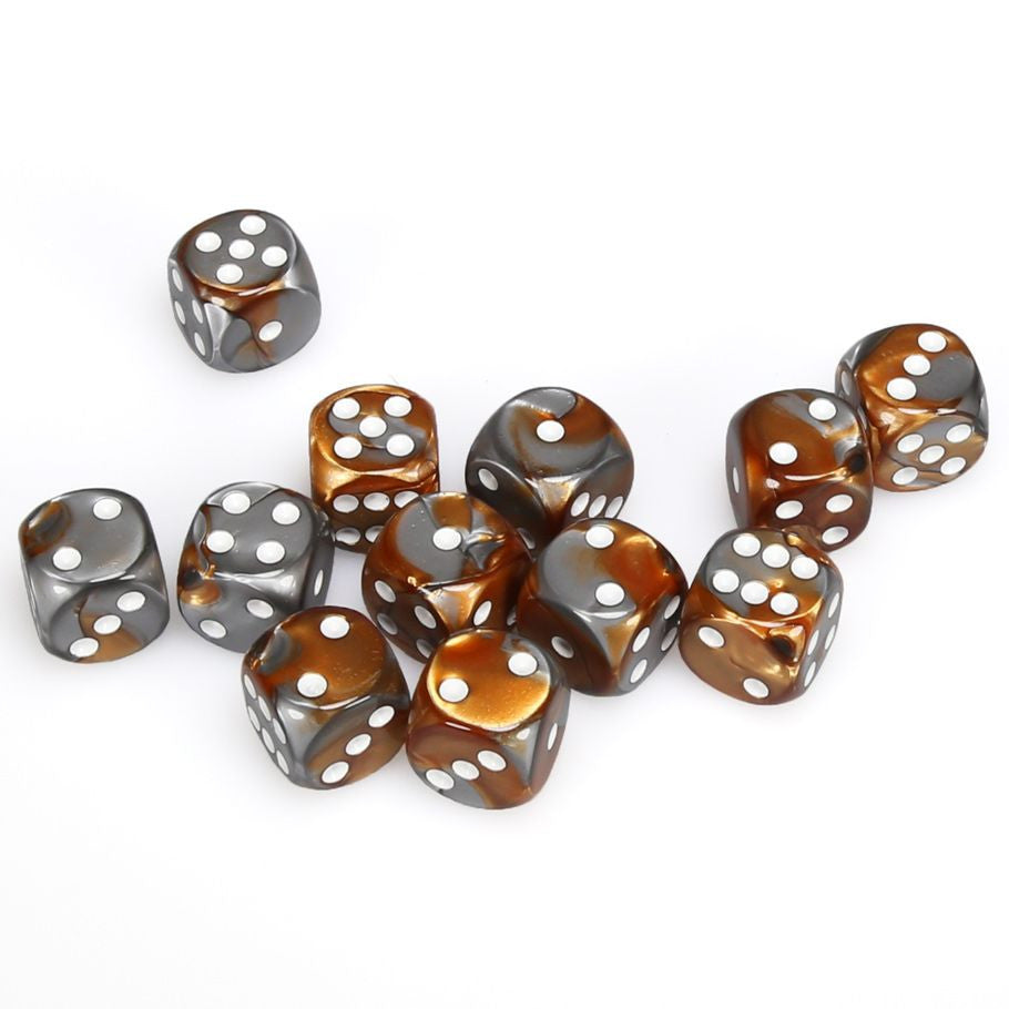 Chessex 16MM D6 Dice - Gemini - Copper-Steel/White