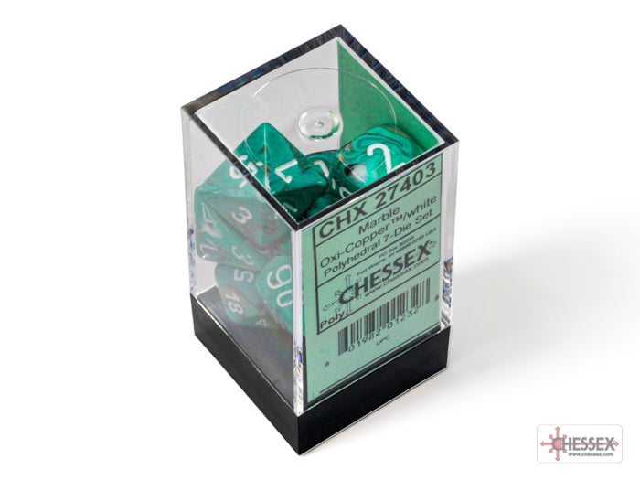 Chessex 7-Die Set - Marble - Oxi-Copper/White