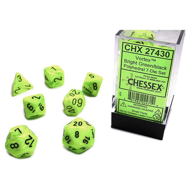 Chessex 7-Die Set - Vortex - Bright Green/Black