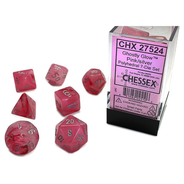 Chessex 7-Die Set - Ghostly Glow - Pink/Silver