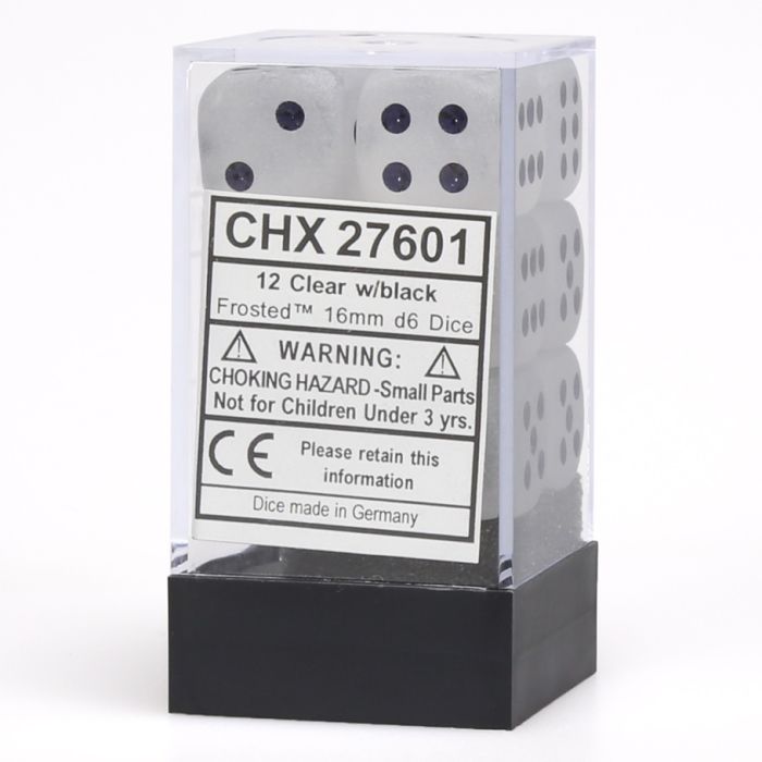 Chessex 16MM D6 Dice - Frosted - Clear/Black