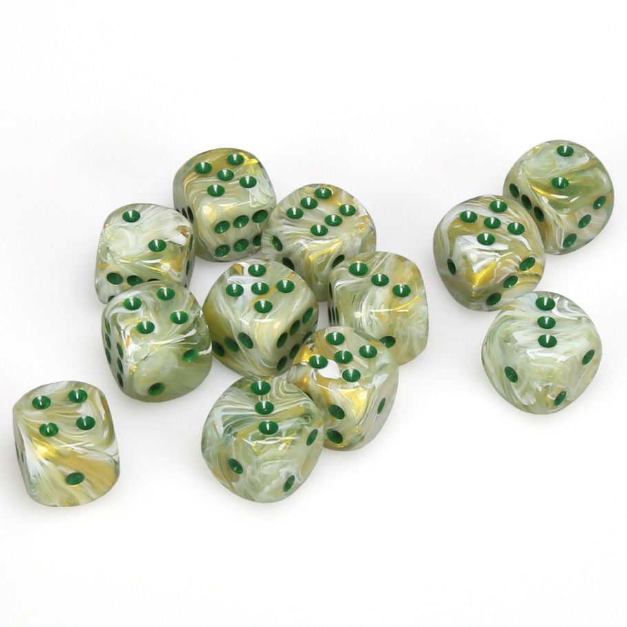Chessex 16MM D6 Dice - Marble - Green/Dark Green