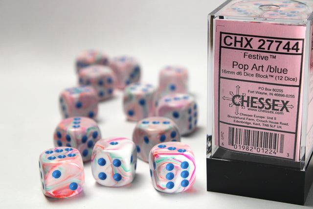 Chessex 16MM D6 Dice - Festive - Pop Art/Blue