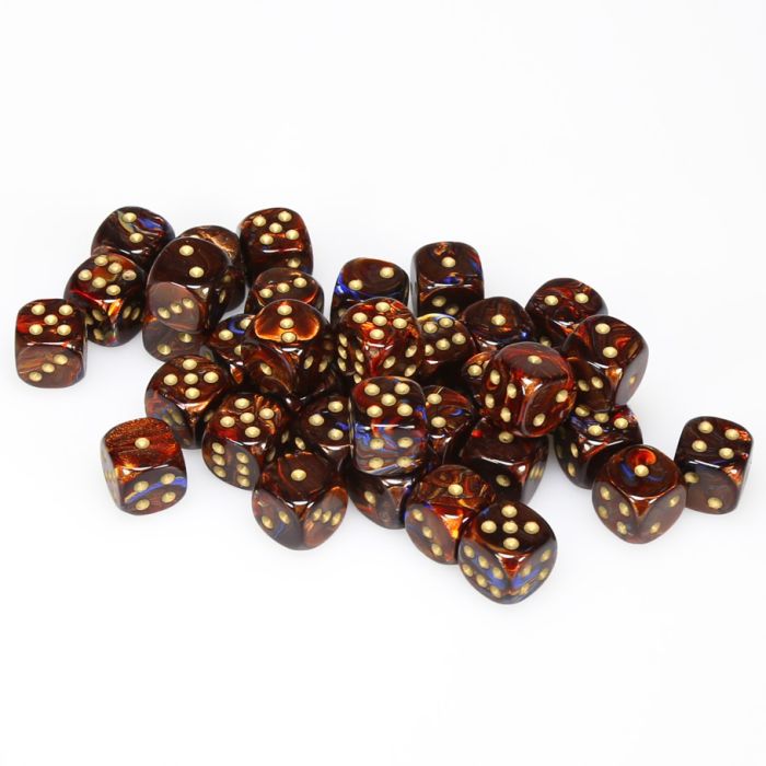 Chessex 12MM D6 Dice - Scarab - Blue Blood/Gold
