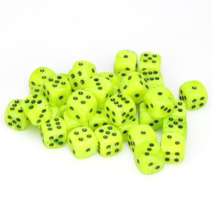 Chessex 12MM D6 Dice - Vortex - Bright Green/Black