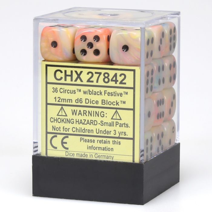 Chessex 12MM D6 Dice - Festive - Circus/Black