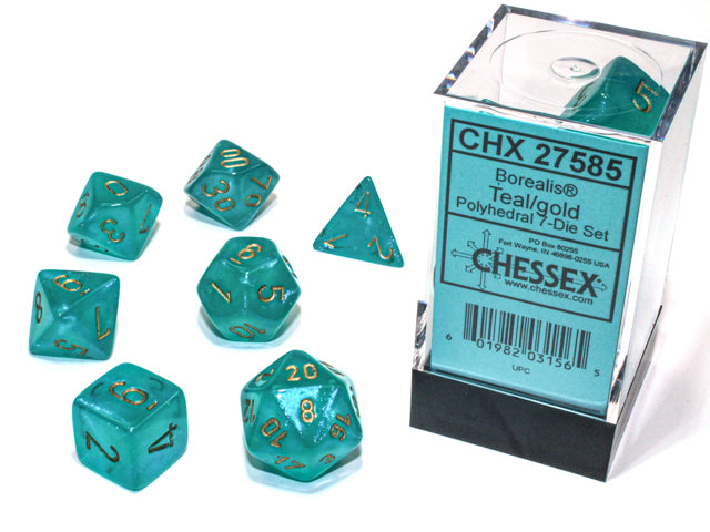 Chessex 7-Die Set - Borealis Luminary - Teal/Gold