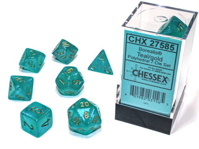 Chessex 7-Die Set - Borealis Luminary - Teal/gold