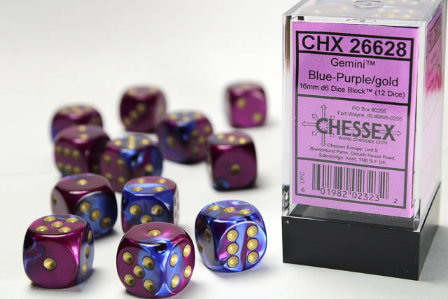 Chessex 16MM D6 Dice - Gemini - Blue-Purple/Gold