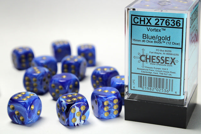 Chessex 16MM D6 Dice - Vortex - Blue/gold