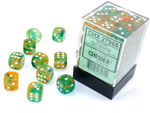Chessex 12mm D6 Dice - Nebula Luminary - Spring/white