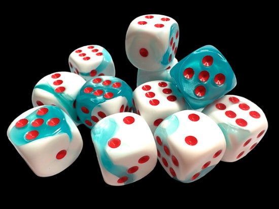 Chessex 16MM D6 Dice - Gemini - Teal-White/red