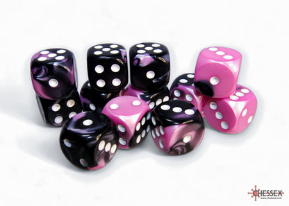 Chessex 16MM D6 Dice - Gemini - Black-White/Pink