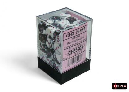 Chessex 12mm D6 Dice - Gemini - Black-White/Pink