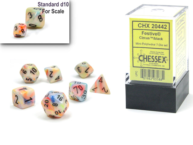 Chessex MINI 7-Die Set - Festive - Circus/Black