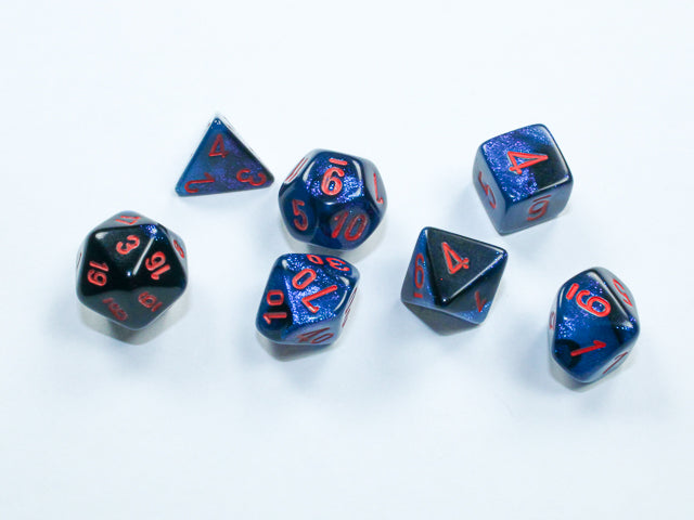 Chessex MINI 7-Die Set - Gemini - Black-Starlight/red