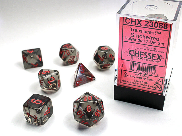 Chessex 7-Die set - Translucent - Smoke/red