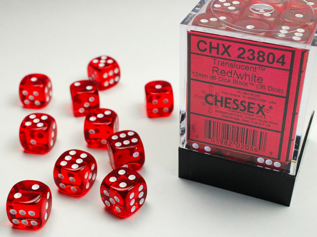 Chessex 12MM D6 Dice - Translucent - Red/white