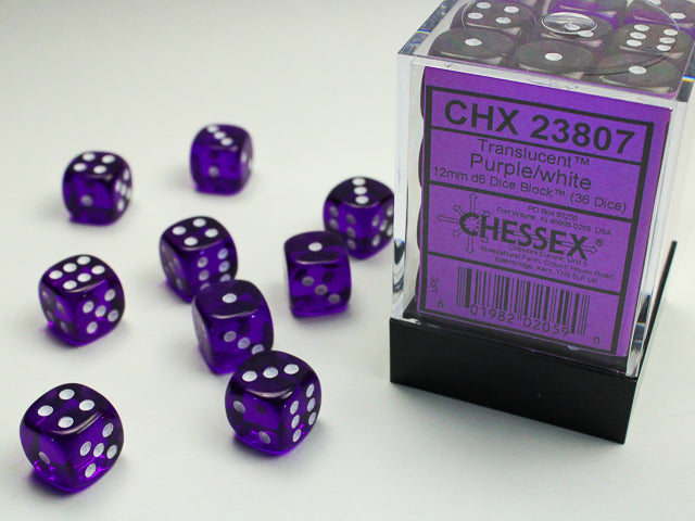 Chessex 12MM D6 Dice - Translucent - Purple/White