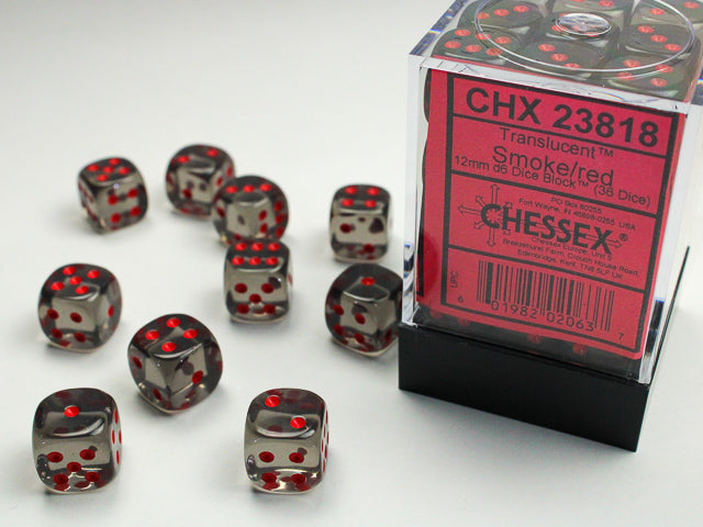 Chessex 12MM D6 Dice - Translucent - Smoke/red